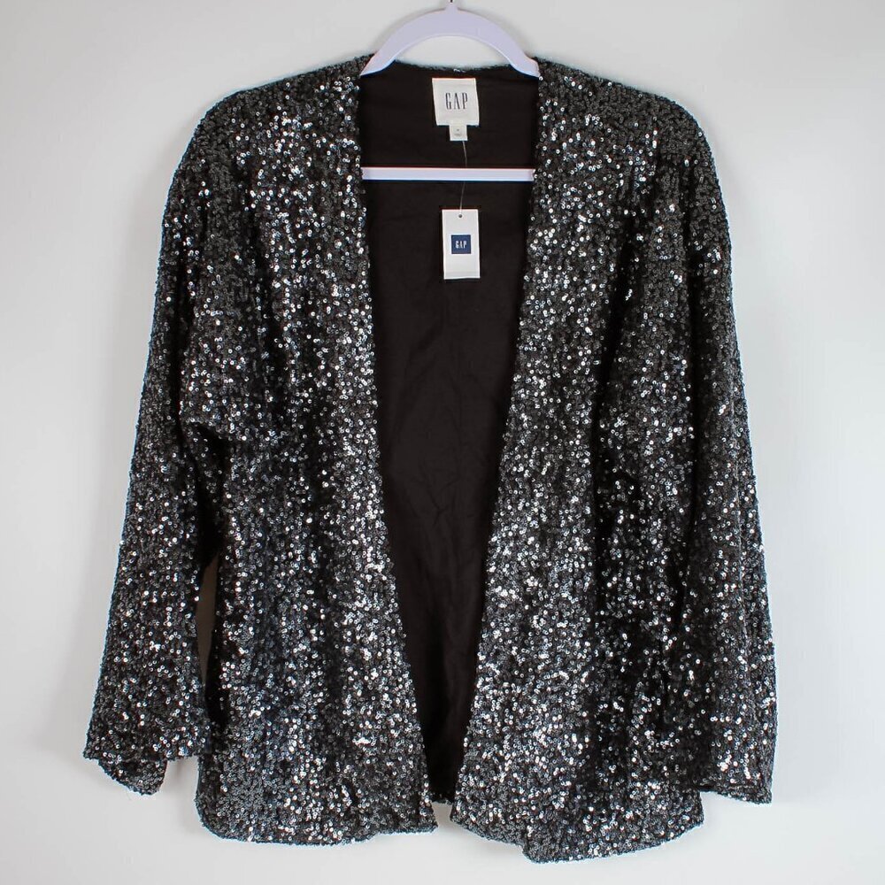 GAP Silver Sequin Jacket NWT Size M Party Glam Blazer